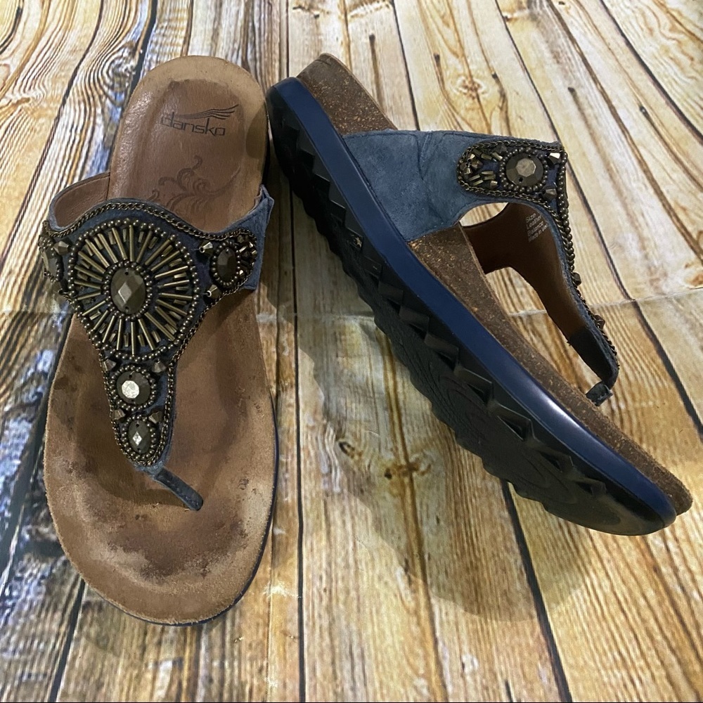 Dansko Women's Embellished Blue Leather Thong Sandals